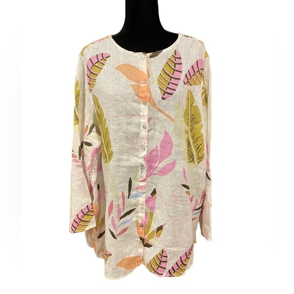 Cynthia Rowley 100% linen leaf top size 2X - Picture 1 of 11